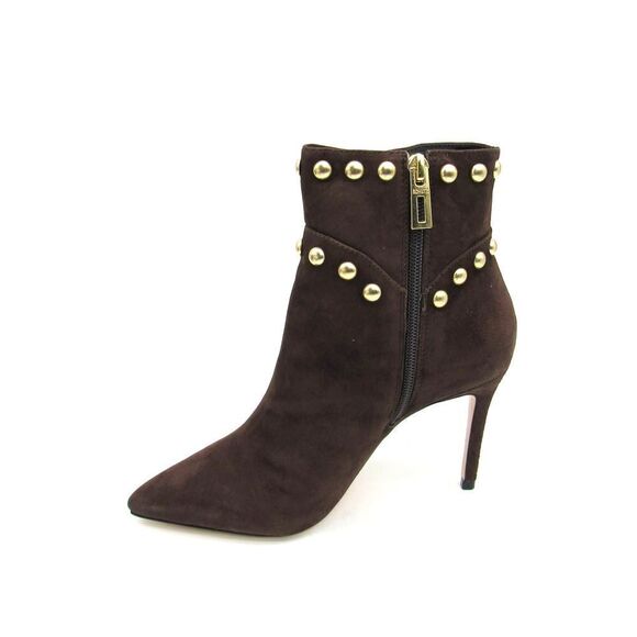 Schutz Lilly Studded Suede Stiletto Heeled Ankle Booties in Brown SZ 7 - Picture 5 of 8